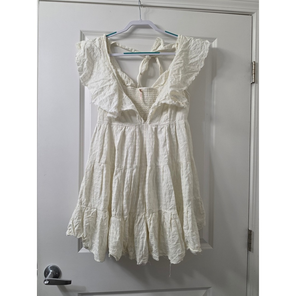 Free People Intimately Undone Mini Dress Ivory Ruffle Tiered Boho Large